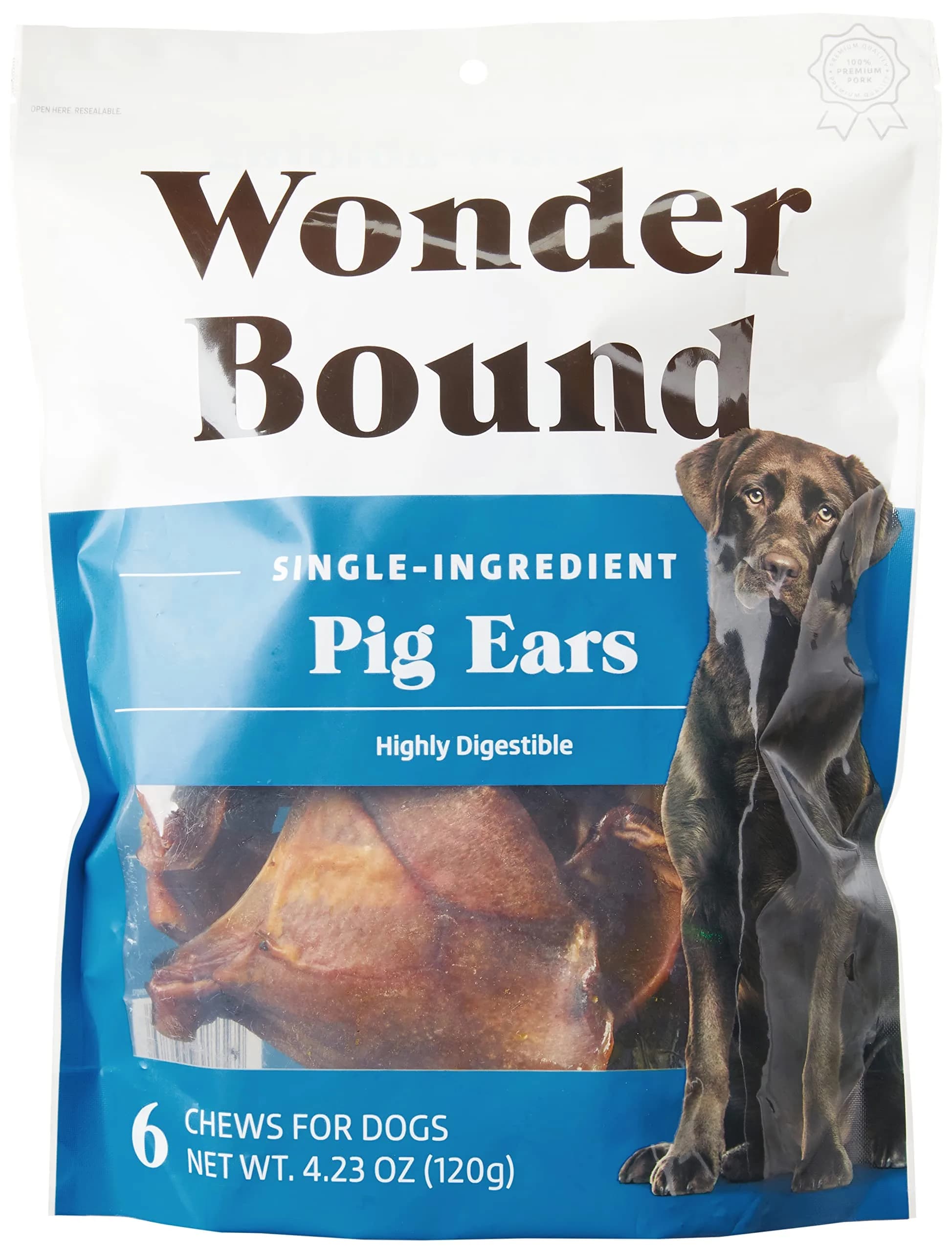 Wonder Bound Whole Pig Ears Dog Treats, Pork, 6 oz (170 g) | Supports Dental Health & Digestibility — Treats