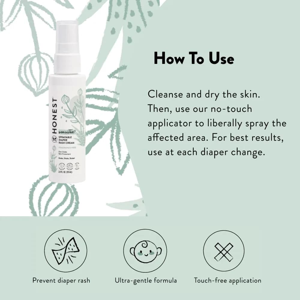 The Honest Company Diaper Rash Cream Spray with Zinc Oxide | 59ml (2 fl oz) | Hypoallergenic, Dermatologist Tested - view 5