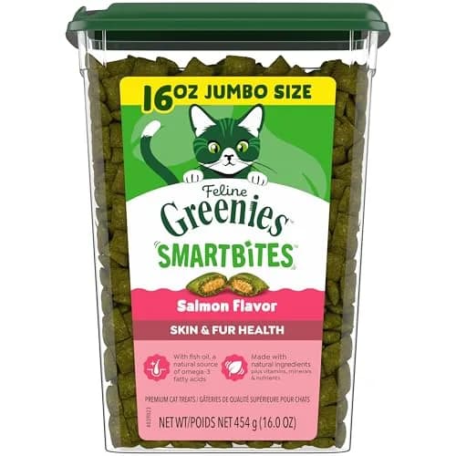 Greenies Feline Smartbites Skin & Fur Health Cat Treats, Salmon, 16 oz | Omega-3 & Flaxseed Support Skin & Coat thumbnail 1