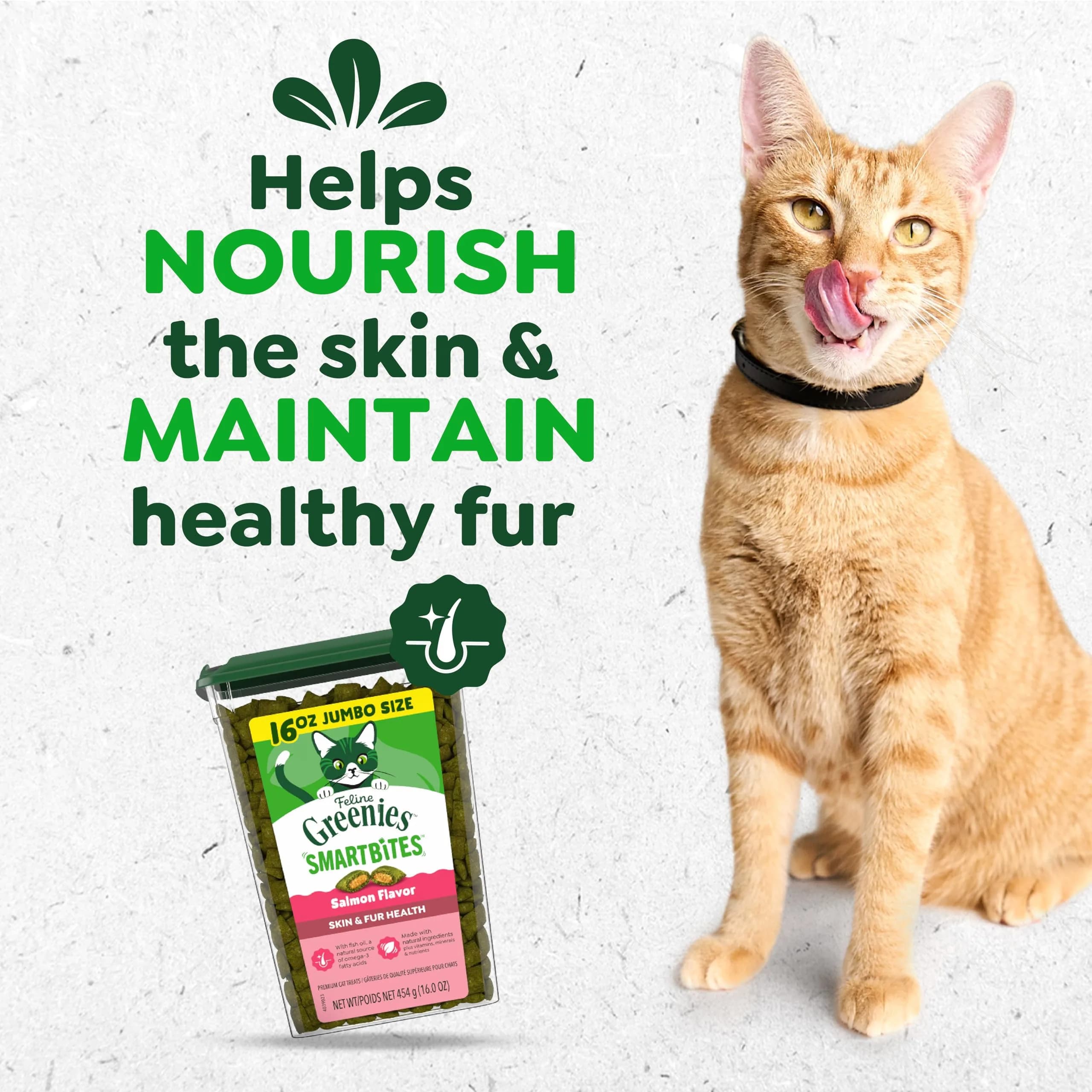 Greenies Feline Smartbites Skin & Fur Health Cat Treats, Salmon Flavor, 1 Pound Bag - view 2