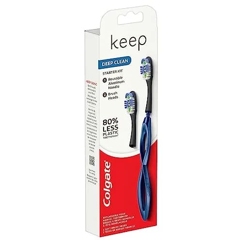 Colgate Keep Soft Manual Toothbrush with 2 Floss-Tip Brush Heads, Navy | Reusable Aluminum Handle thumbnail 4