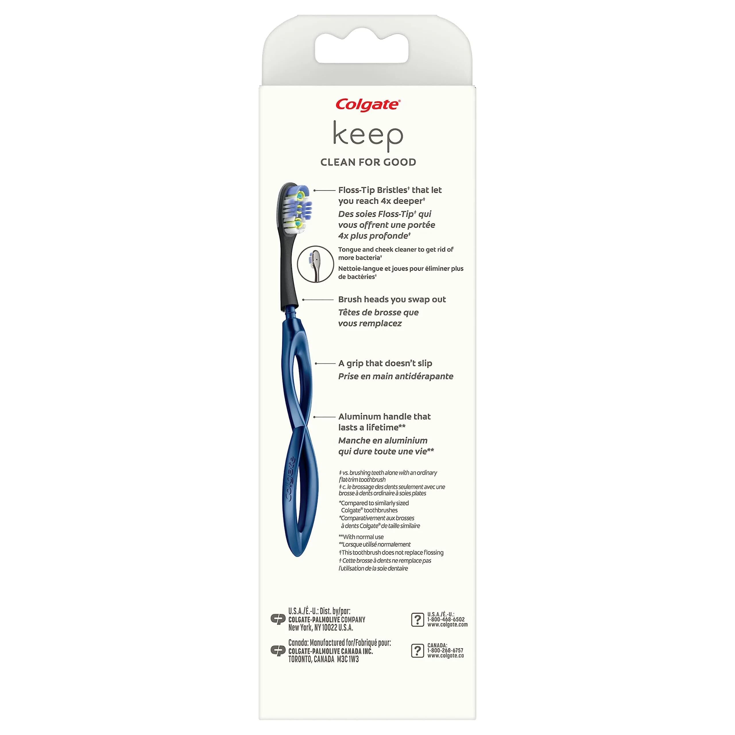 Colgate Keep Soft Manual Toothbrush with 2 Floss-Tip Brush Heads, Navy | Reusable Aluminum Handle - view 3