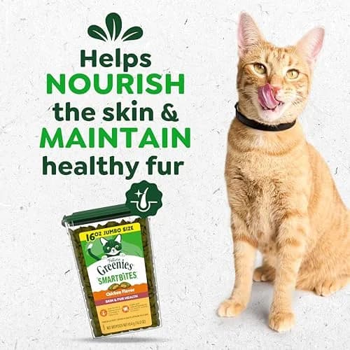 Greenies Cat Treats, Feline Smartbites, Skin & Fur Health, 16 oz. Tub | Crunchy & Soft Chicken Flavor for Healthy Skin & Fur thumbnail 2