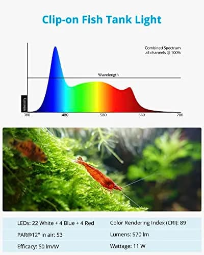 NICREW Clip-on Aquarium Light for Planted Tanks, 10W Full Spectrum LED with Timer & Remote, 21.2cm (8.3in) Black thumbnail 6