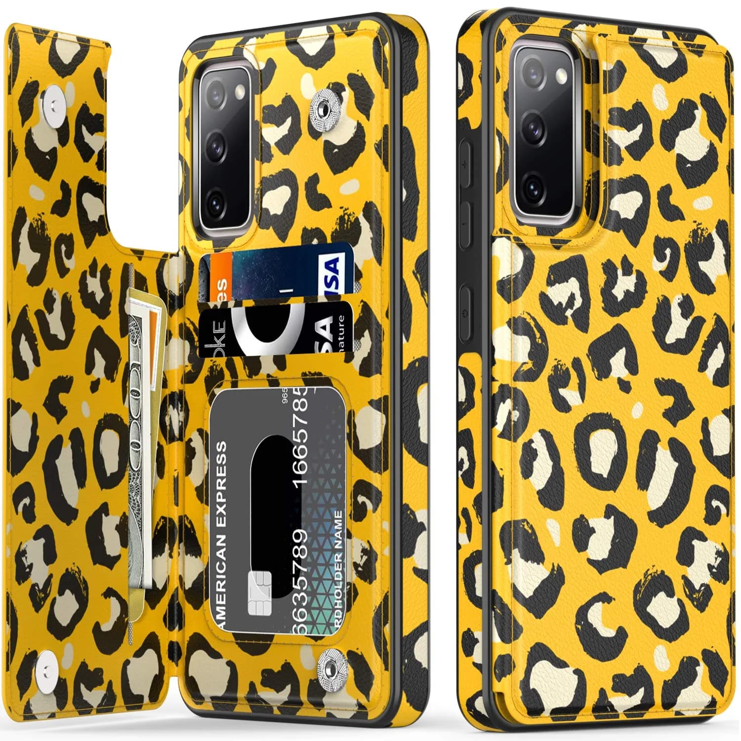 LETO Nice Yellow Leopard Flip Folio Leather Wallet Case for Samsung Galaxy S20 FE | Card Slots & Kickstand — Nice Yellow Leopard