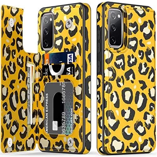 LETO Nice Yellow Leopard Flip Folio Leather Wallet Case for Samsung Galaxy S20 FE | Card Slots & Kickstand thumbnail 1