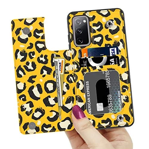 LETO Nice Yellow Leopard Flip Folio Leather Wallet Case for Samsung Galaxy S20 FE | Card Slots & Kickstand thumbnail 2