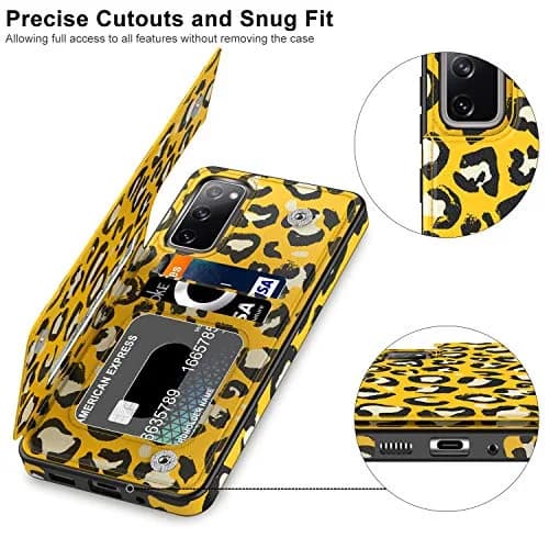LETO Nice Yellow Leopard Flip Folio Leather Wallet Case for Samsung Galaxy S20 FE | Card Slots & Kickstand thumbnail 3