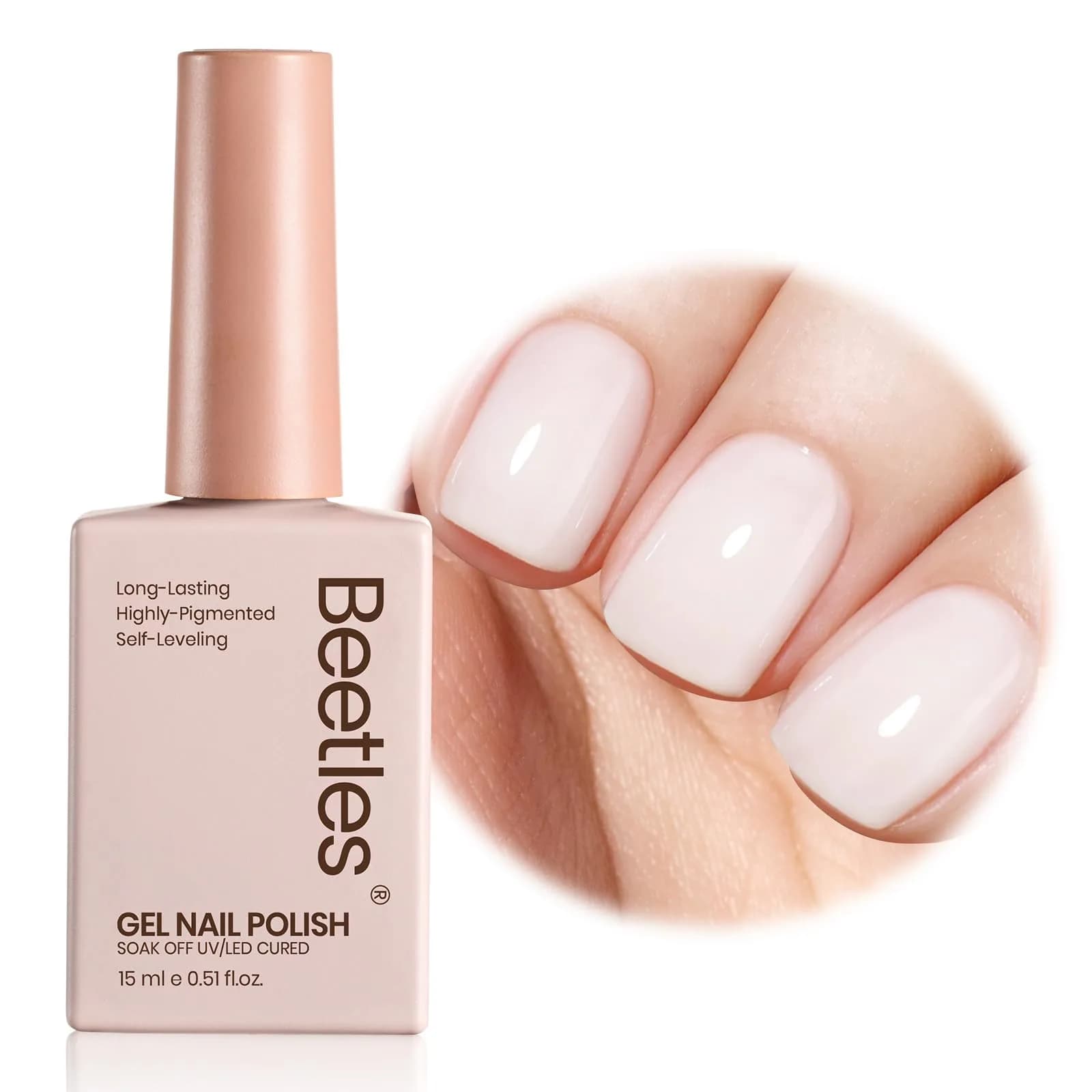 Beetles Milky White Gel Nail Polish 15ml (0.51 fl oz) | Toxin-Free Jelly Nude Color for Natural Nails — Essential Color Collection