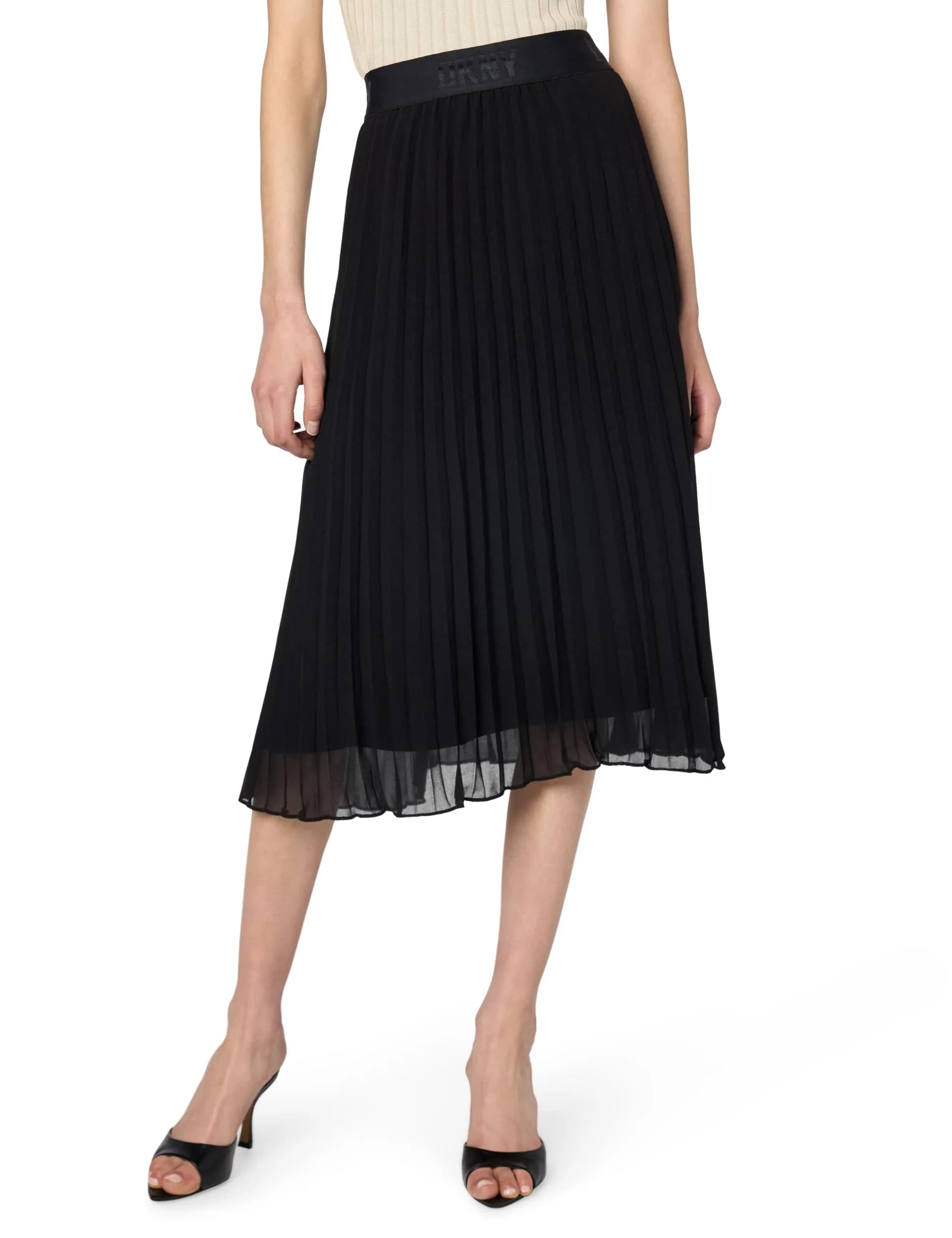 DKNY Womens Pull on Midi Pleated Skirt Black Large | Classic & Elegant (70-120 chars) — Medium