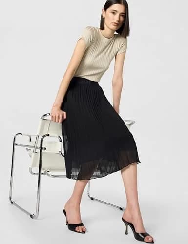 DKNY Womens Pull on Midi Pleated Skirt Black Medium | Classic & Modern Style thumbnail 2