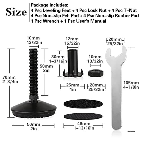 Tahikem M10 Swivel Adjustable Leveling Feet | Furniture Leveling Support, 4 pcs, Metal & Plastic, Supports 36kg thumbnail 2