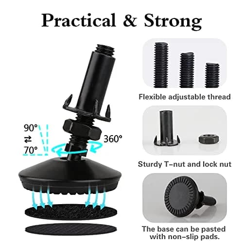Tahikem M10 Swivel Adjustable Leveling Feet | Furniture Leveling Support, 4 pcs, Metal & Plastic, Supports 36kg thumbnail 3
