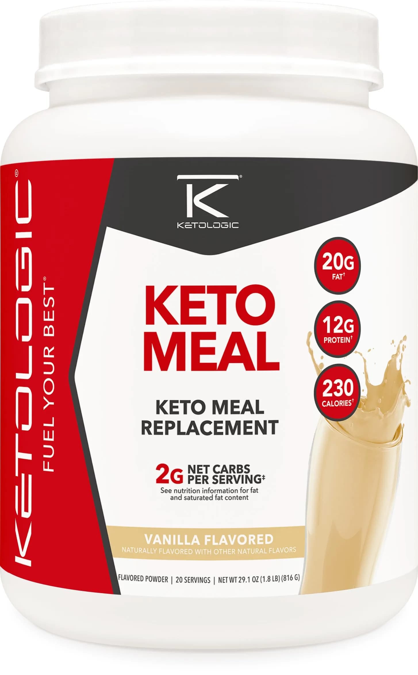 Ketologic Keto Meal Replacement Shake Powder Vanilla 29.1oz | Supports Keto & Low-Carb Diets