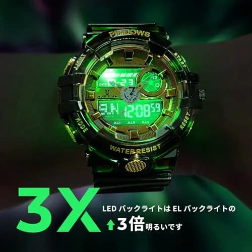 PINDOWS PDS-603 Transparent LED Backlight Men's Watch 53mm (1.89in) | Analog Digital Waterproof Tactical Sports Watch thumbnail 4
