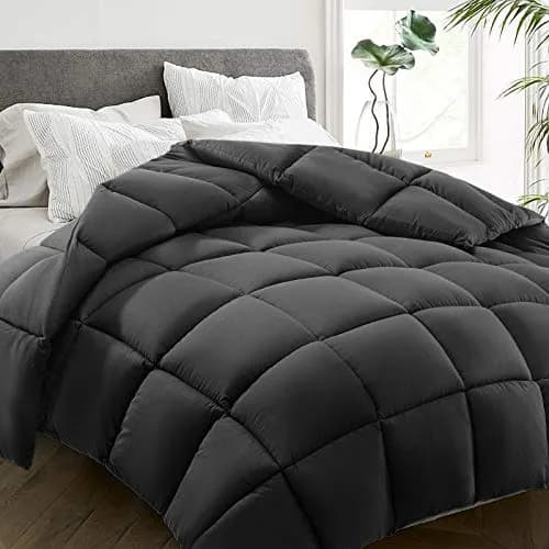 HYLEORY All Season California King Size Bed Comforter - Cooling Down Alternative Quilted Duvet Insert with Corner Tabs - Winter Warm - Machine Washable - Grey, 96 x 104 Inch thumbnail 1