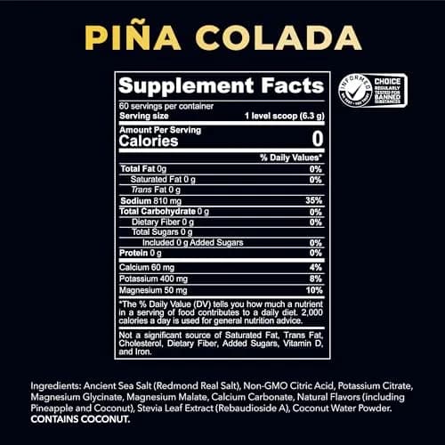 Redmond Re-Lyte Sugar Free Electrolyte Powder Drink Mix Pina Colada 381 g (13.44 oz) | Hydration with Real Salt & Trace Minerals thumbnail 3