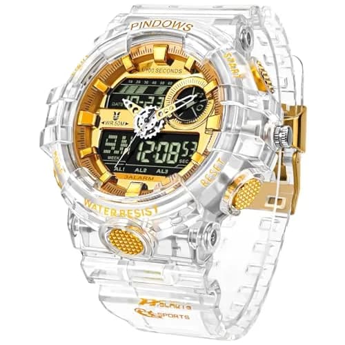 PINDOWS Men's Tactical Digital & Analog Waterproof Watch 50mm | LED Backlight, 2-Year Battery thumbnail 1