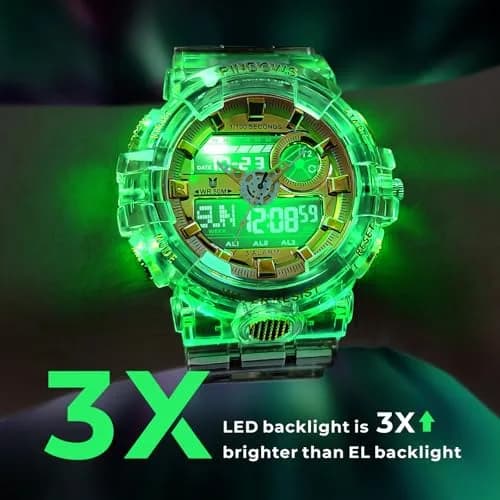 PINDOWS Men's Tactical Digital & Analog Waterproof Watch 50mm | LED Backlight, 2-Year Battery thumbnail 4