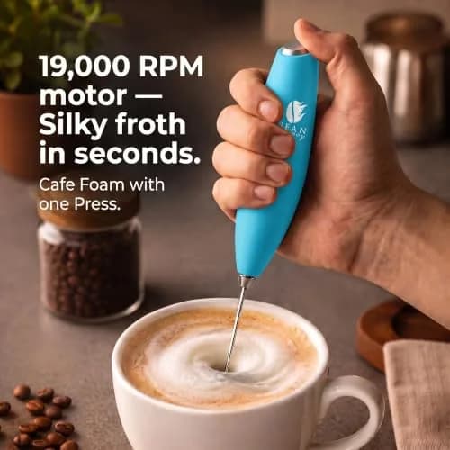 Bean Envy Milk Frother Handheld Light Blue | 19,000 RPM Foam Maker for Coffee & Hot Chocolate thumbnail 2