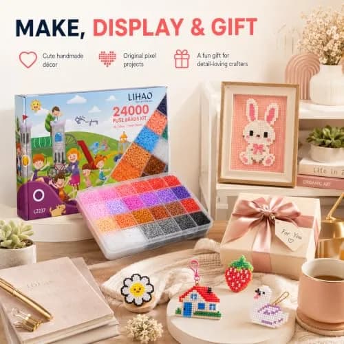 LIHAO Mini Fuse Beads Kit 24,000 Beads (2.6mm) | 48 Colors for Pixel Art & Craft Projects thumbnail 8