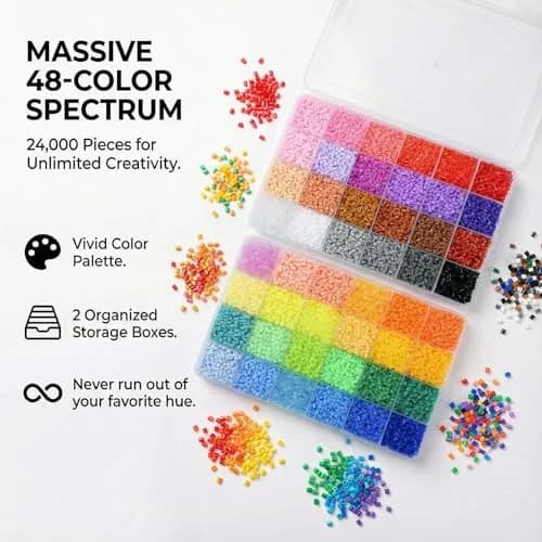 LIHAO Mini Fuse Beads Kit 24,000 Beads (2.6mm) | 48 Colors for Pixel Art & Craft Projects thumbnail 3