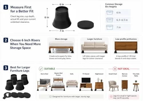 BTSD-home 6 Inch Round Bed Risers (4 Pack) | Heavy Duty Furniture Lifts for Underbed Storage thumbnail 4