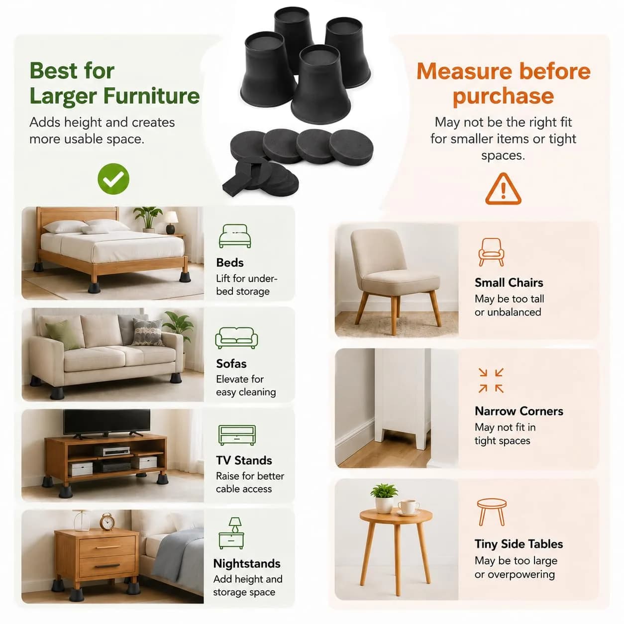 BTSD-home 6 Inch Round Bed Risers (4 Pack) | Heavy Duty Furniture Lifts for Underbed Storage - view 5