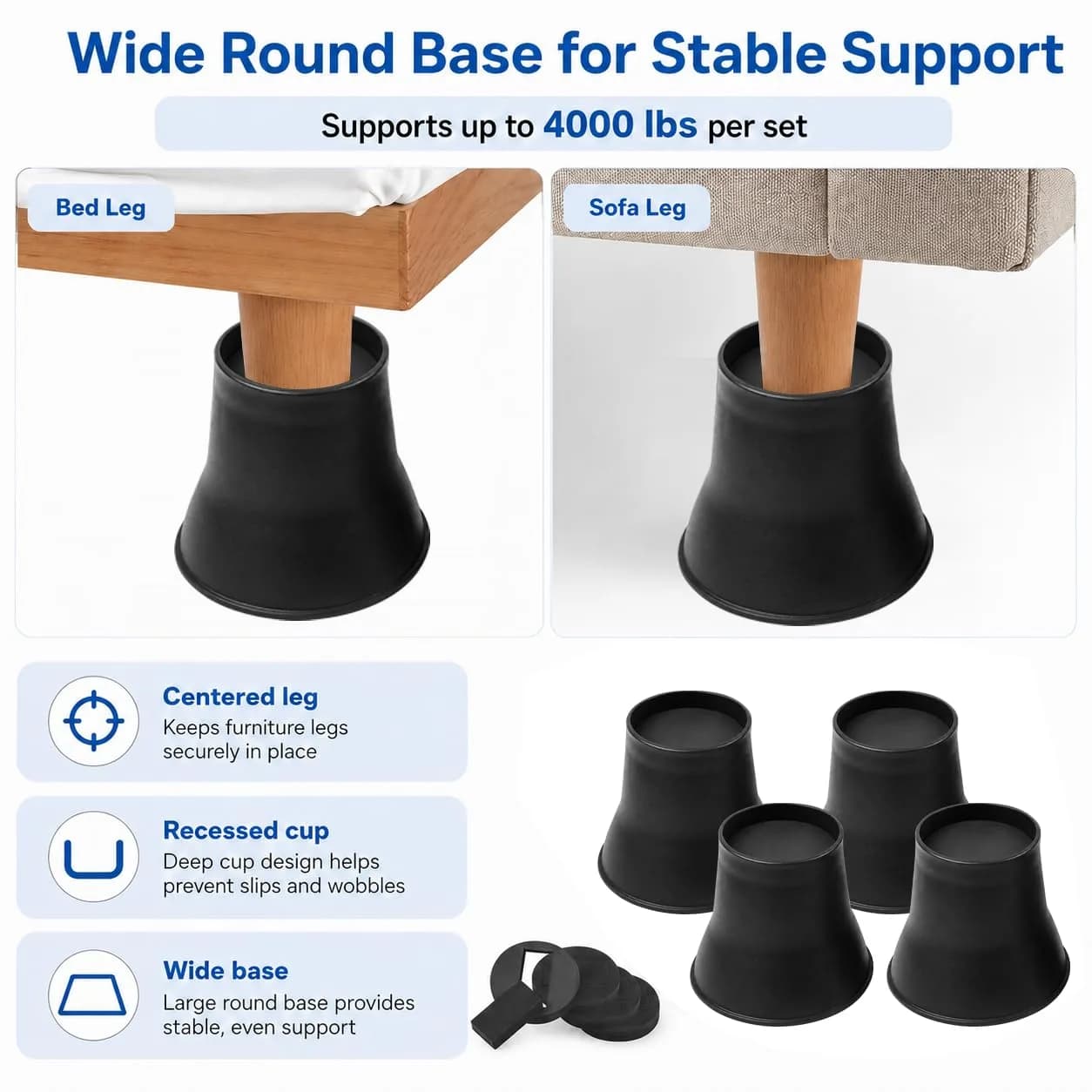 BTSD-home 6 Inch Round Bed Risers (4 Pack) | Heavy Duty Furniture Lifts for Underbed Storage - view 7