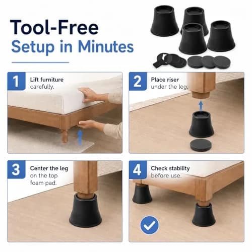 BTSD-home 6 Inch Round Bed Risers (4 Pack) | Heavy Duty Furniture Lifts for Underbed Storage thumbnail 8