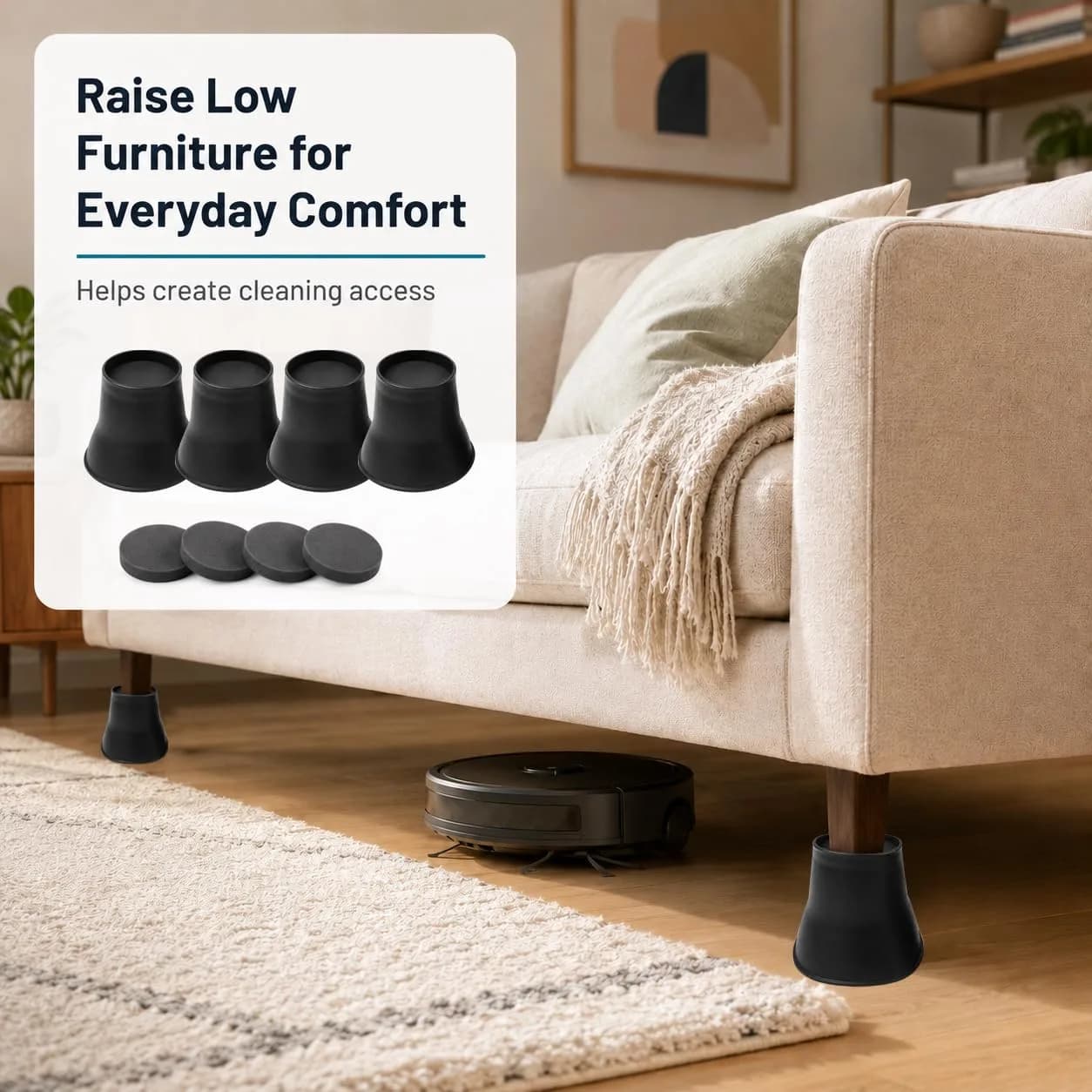 BTSD-home 6 Inch Round Bed Risers (4 Pack) | Heavy Duty Furniture Lifts for Underbed Storage - view 9