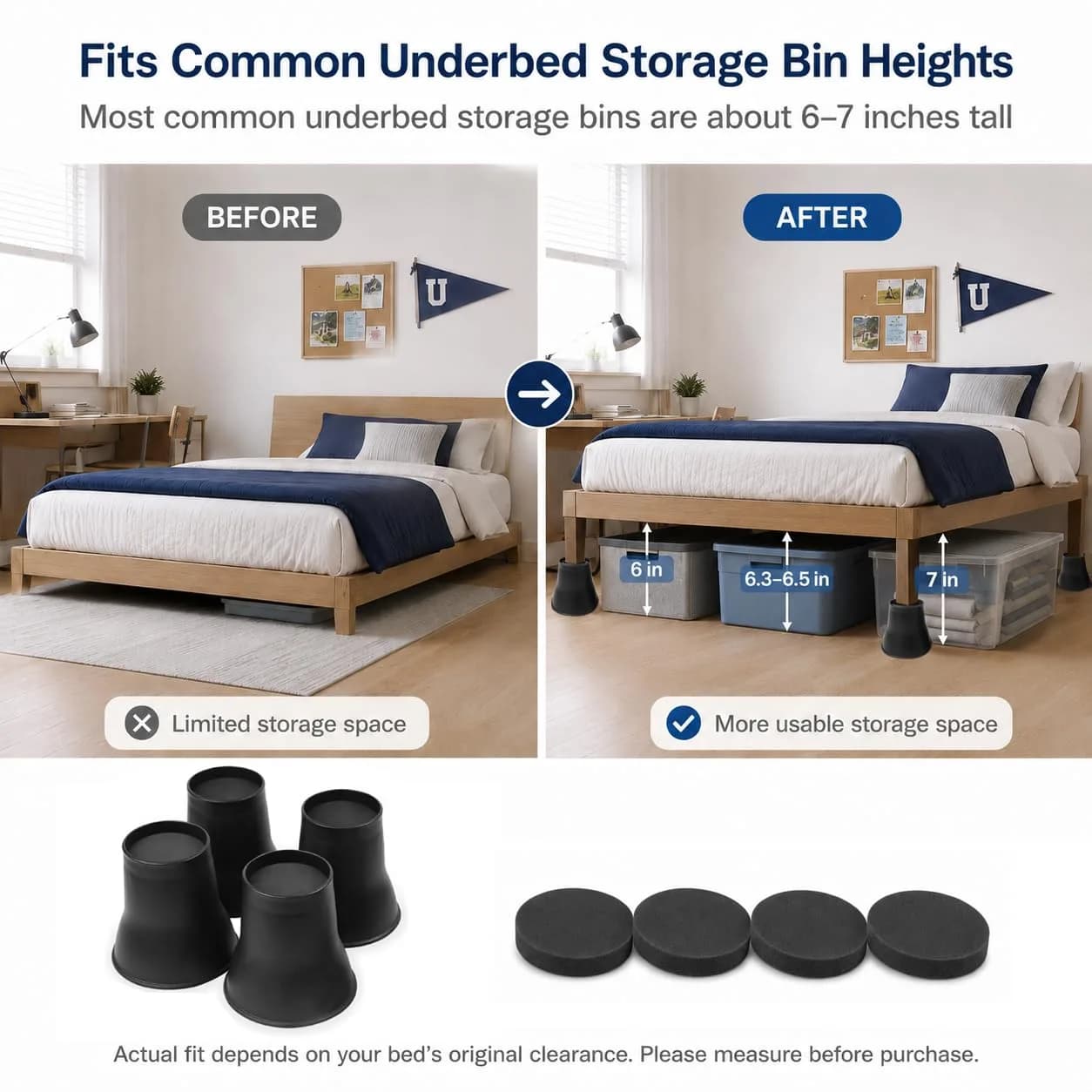 BTSD-home 6 Inch Round Bed Risers (4 Pack) | Heavy Duty Furniture Lifts for Underbed Storage - view 2