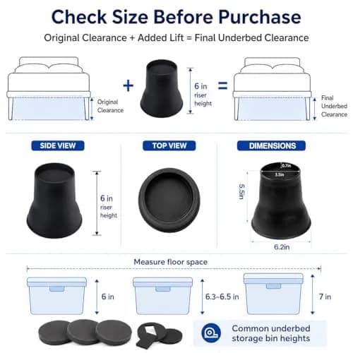 BTSD-home 6 Inch Round Bed Risers (4 Pack) | Heavy Duty Furniture Lifts for Underbed Storage thumbnail 3