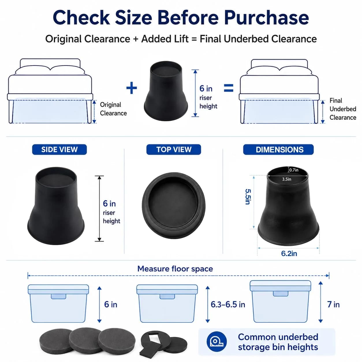 BTSD-home 6 Inch Round Bed Risers (4 Pack) | Heavy Duty Furniture Lifts for Underbed Storage - view 3