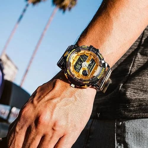 PINDOWS Men's Digital Sports Watch 5.3cm | Waterproof, LED Backlight, 12/24H thumbnail 2