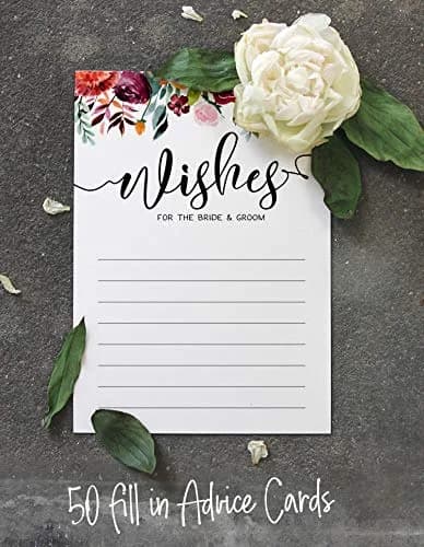 Inkdotpot Classic Floral Wedding Advice Cards for Bride & Groom, Mr and Mrs Guestbook Alternative, 50 Count, 5x7 Inches thumbnail 4