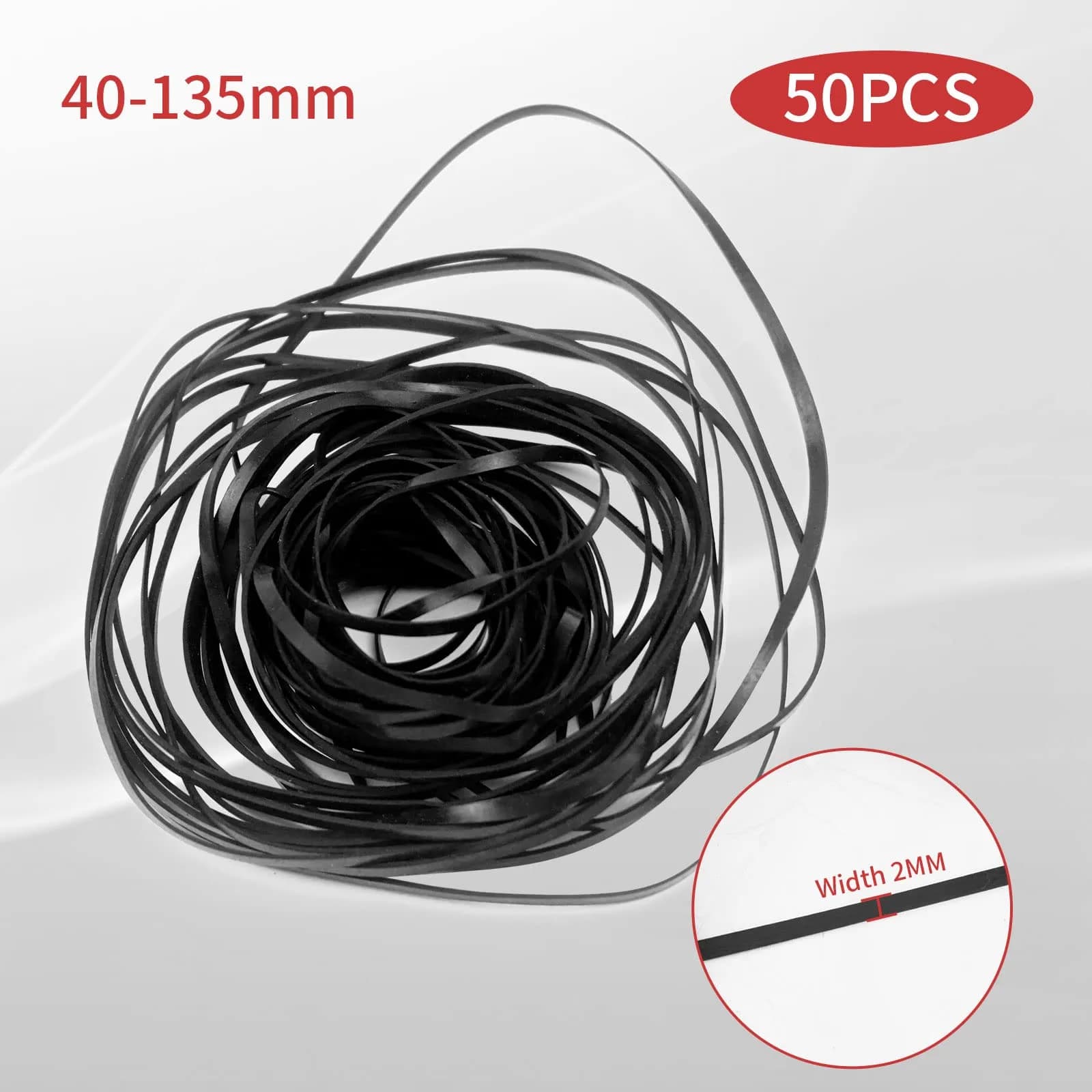 TEANTECH 50Pcs Flat Rubber Drive Belts 4mm Width, 40-135mm Mix | For Cassette Player Repair - view 5