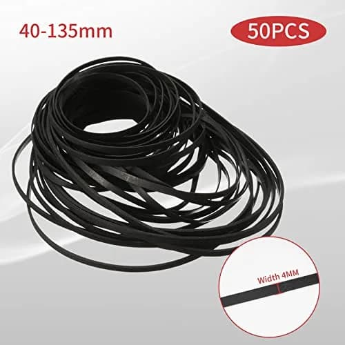 TEANTECH 50Pcs Flat Rubber Drive Belts 4mm Width, 40-135mm Mix | For Cassette Player Repair thumbnail 2