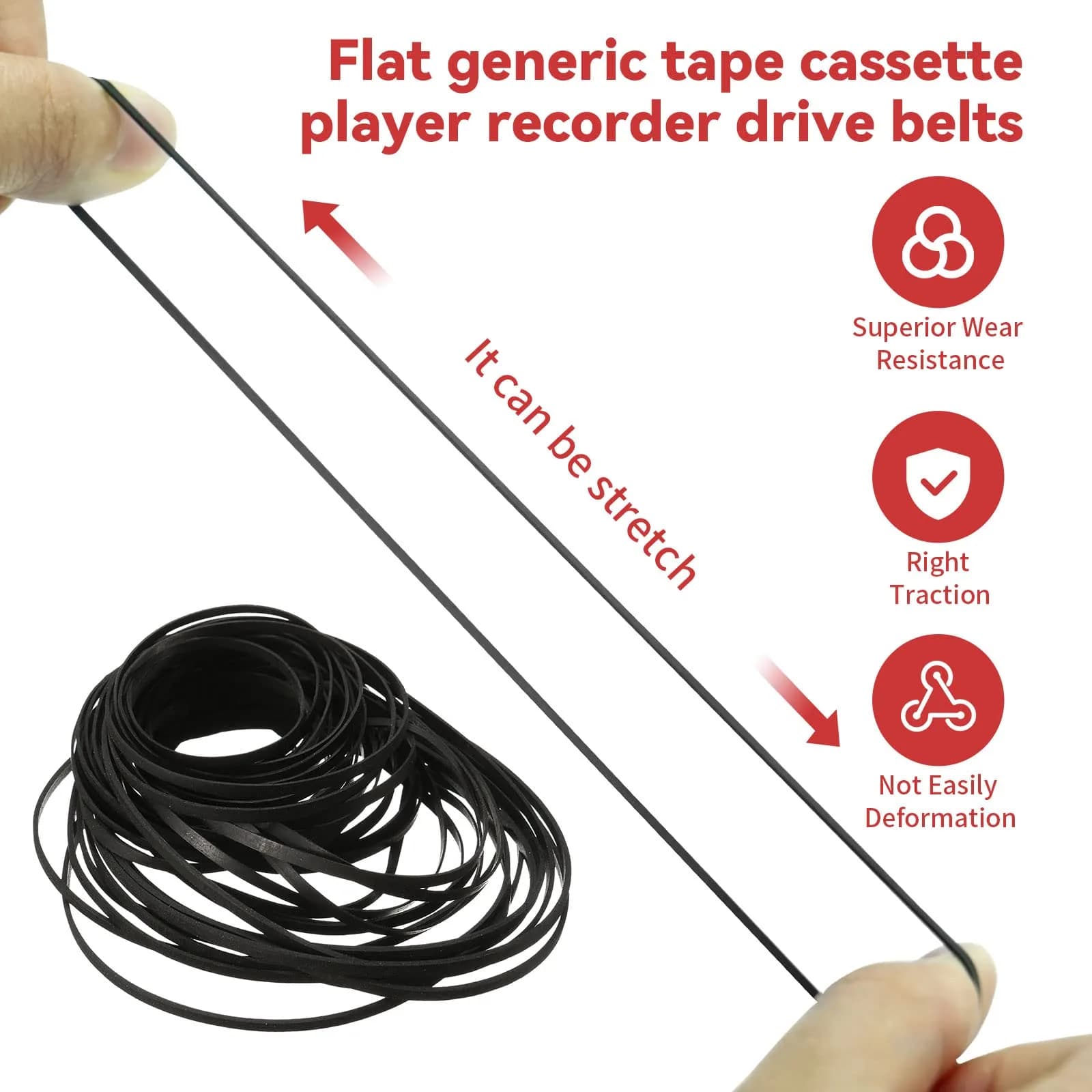 TEANTECH 50Pcs Flat Rubber Drive Belts 4mm Width, 40-135mm Mix | For Cassette Player Repair - view 3