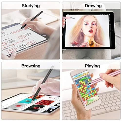 STYLUSHOME Universal Stylus Pen for iPad iPhone Android, 2 Pcs Stylus Pens with Disc & Fiber Tips (Black/Rose Gold) thumbnail 5