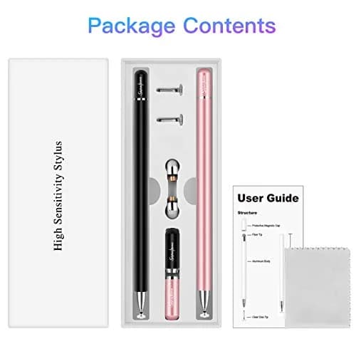 STYLUSHOME Universal Stylus Pen for iPad iPhone Android, 2 Pcs Stylus Pens with Disc & Fiber Tips (Black/Rose Gold) thumbnail 7