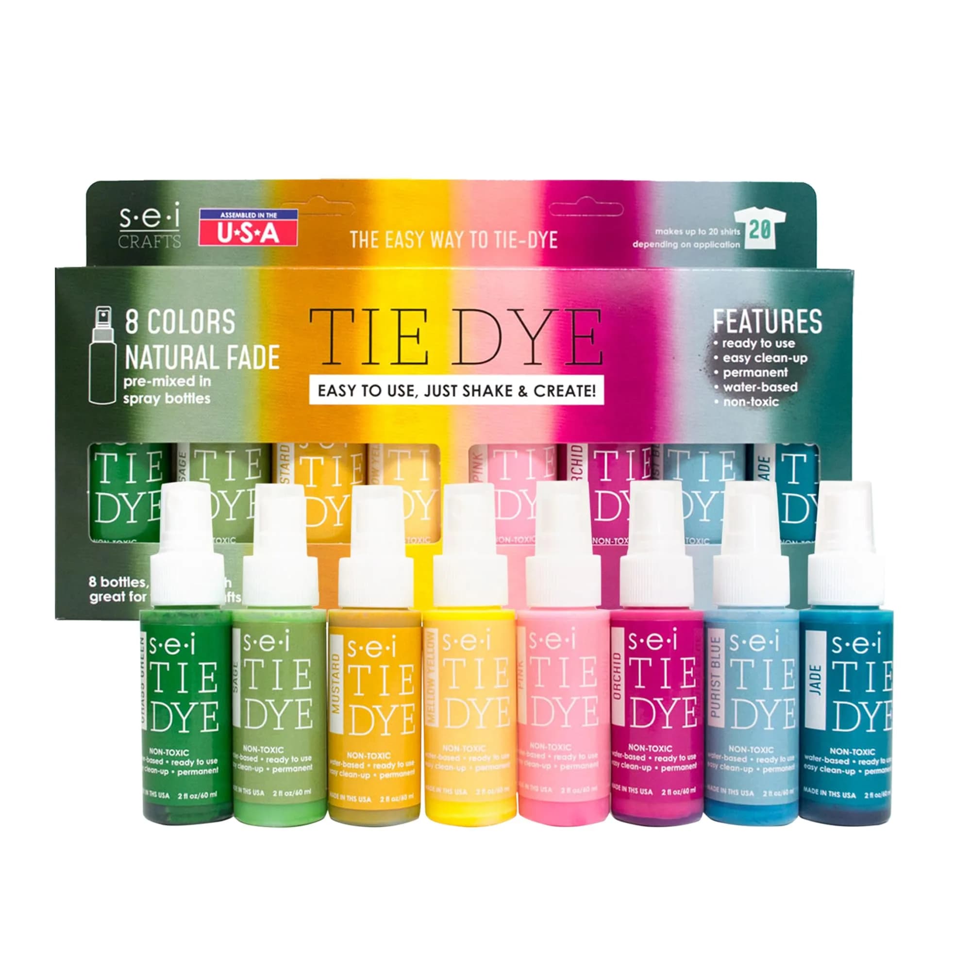 S·E·I Galaxy Tie Dye Kit 8 Colors | Water Based Spray Bottles for Fabric & Home Decor — Natural Fade