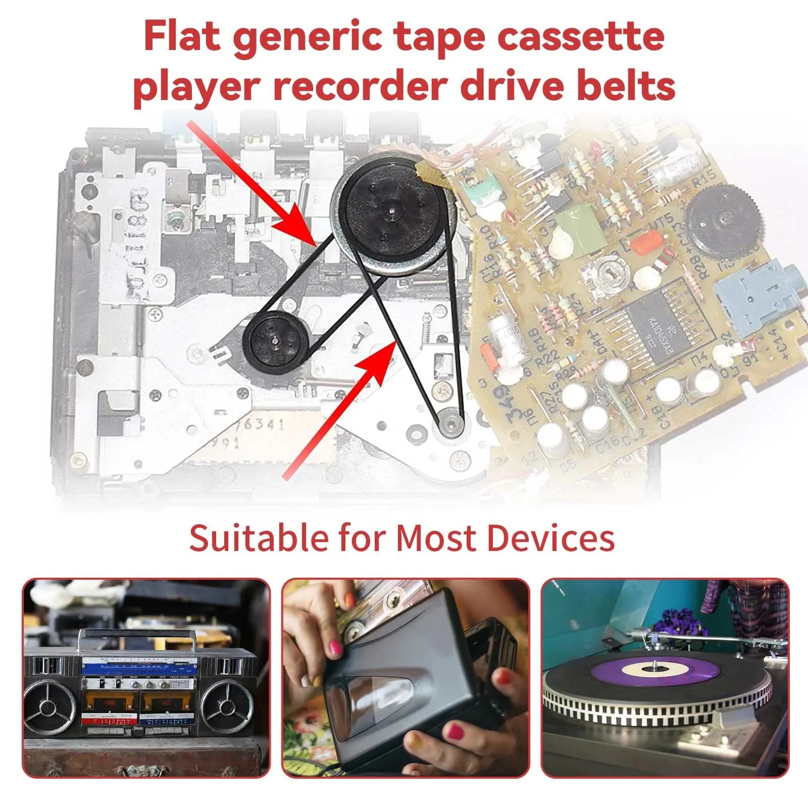 TEANTECH Cassette Recorder Rubber Belts 2mm Width, 40-135mm Mix (50PCS) | Drive Belts for Cassette Player Repair - view 6