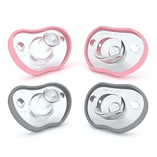 Nanobébé Baby Pacifiers 0-3 Month | Orthodontic, Face Contour, 100% Silicone, Baby Registry Gift 4pk, Pink/Grey thumbnail 1