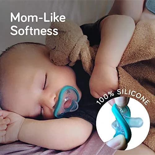 Nanobébé Baby Pacifiers 0-3 Month | Orthodontic, Face Contour, 100% Silicone, Baby Registry Gift 4pk, Pink/Grey thumbnail 2