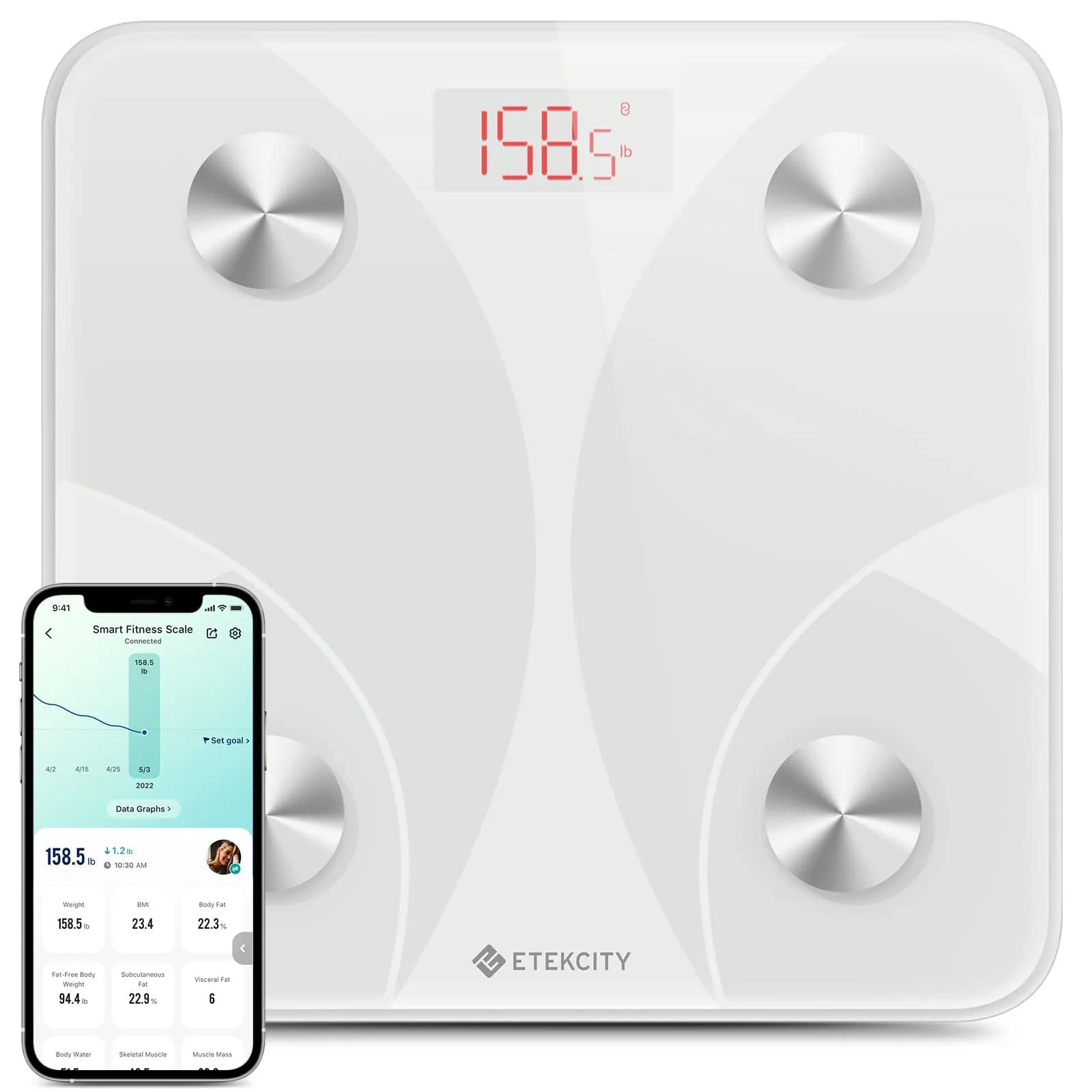 Etekcity Smart Scale for Body Weight & Composition | FDA Approved, Doctor Recommended, Medical Grade (400lb / 180kg) — White