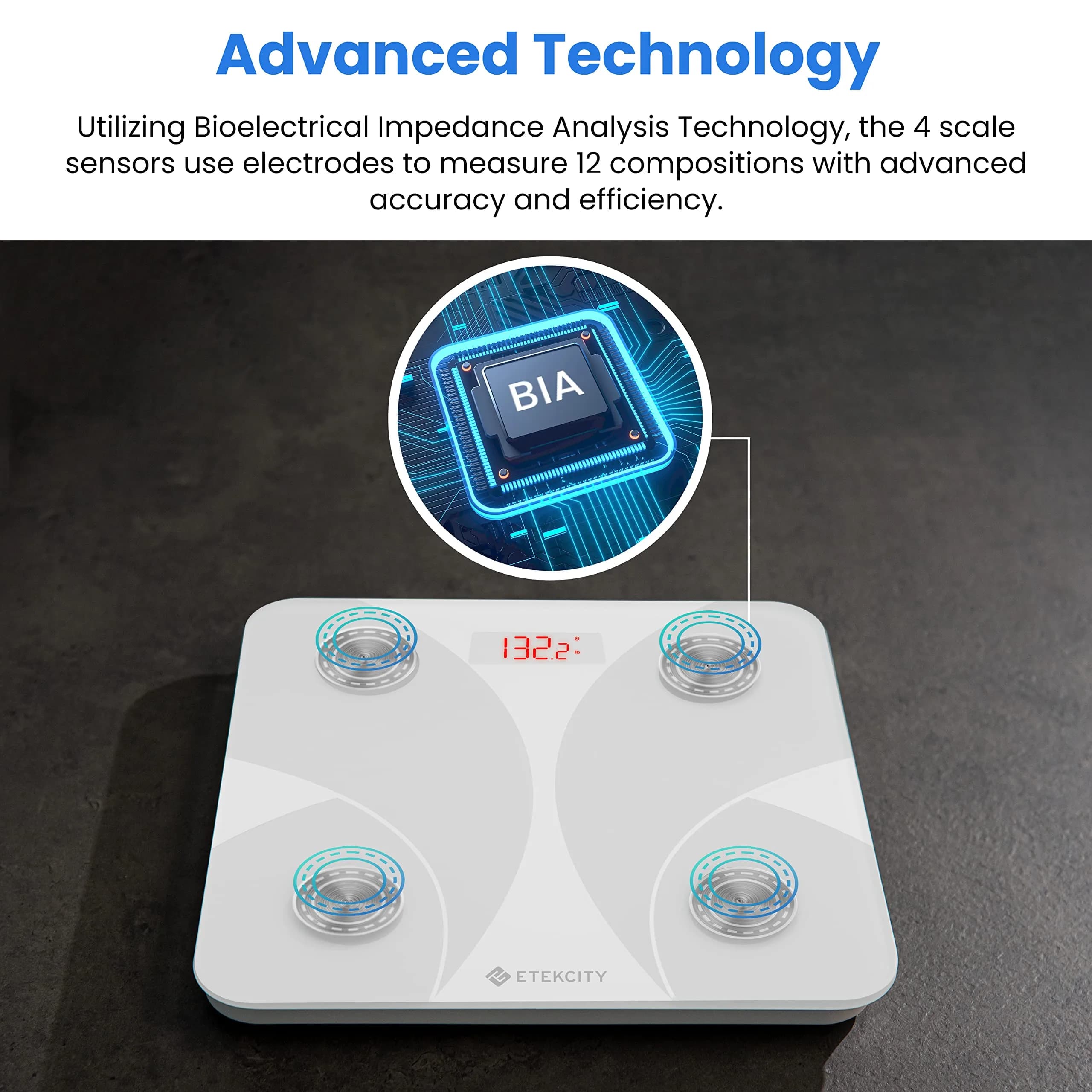 Etekcity Smart Body Weight & Composition Scale - White, 10.2 x 10.2 Inches - view 6