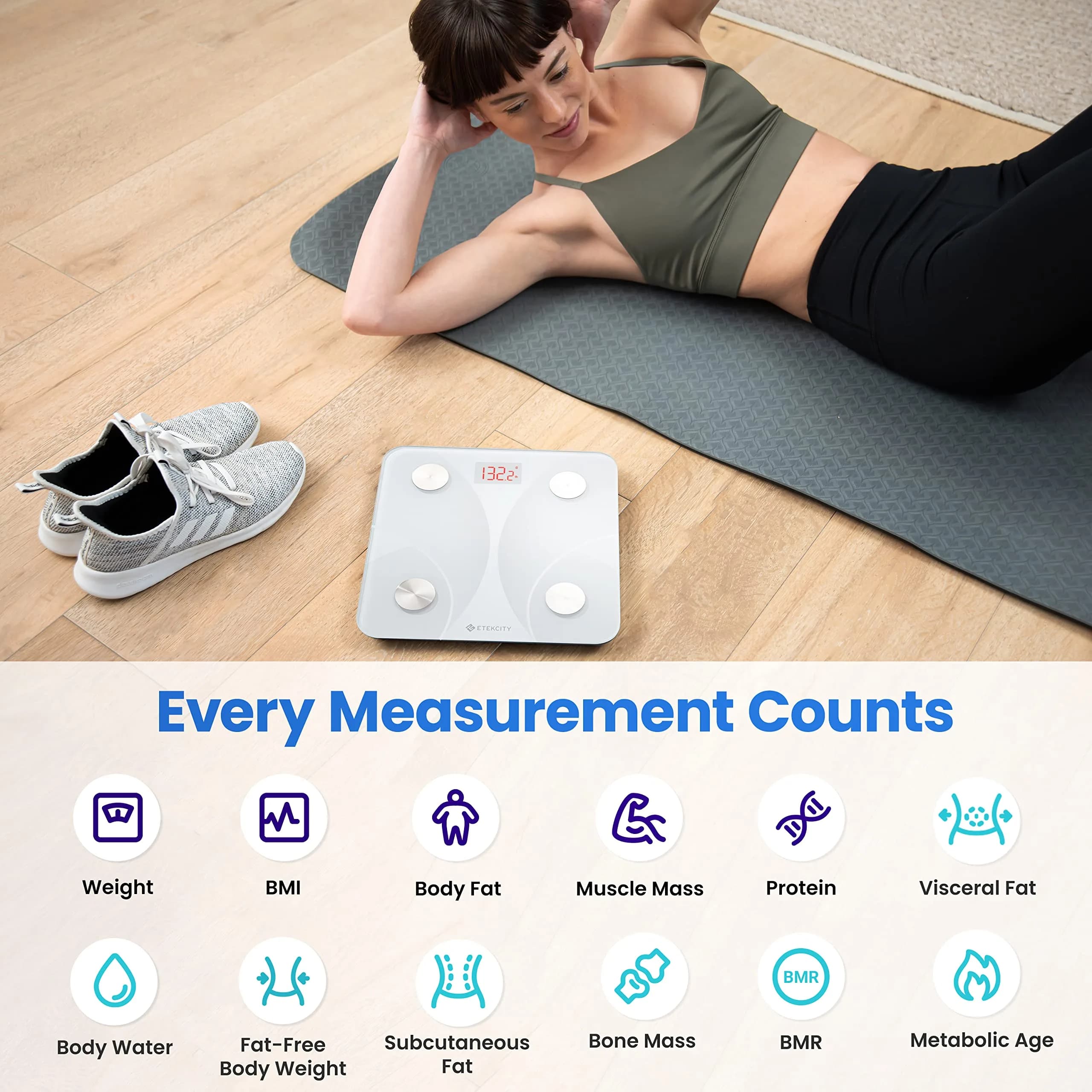 Etekcity Smart Body Weight & Composition Scale - White, 10.2 x 10.2 Inches - view 2