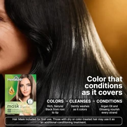Herbishh Black Hair Dye Shampoo for Gray Hair Coverage 500ml (16.9 Fl Oz) | Ammonia-Free Semi-Permanent Color thumbnail 6