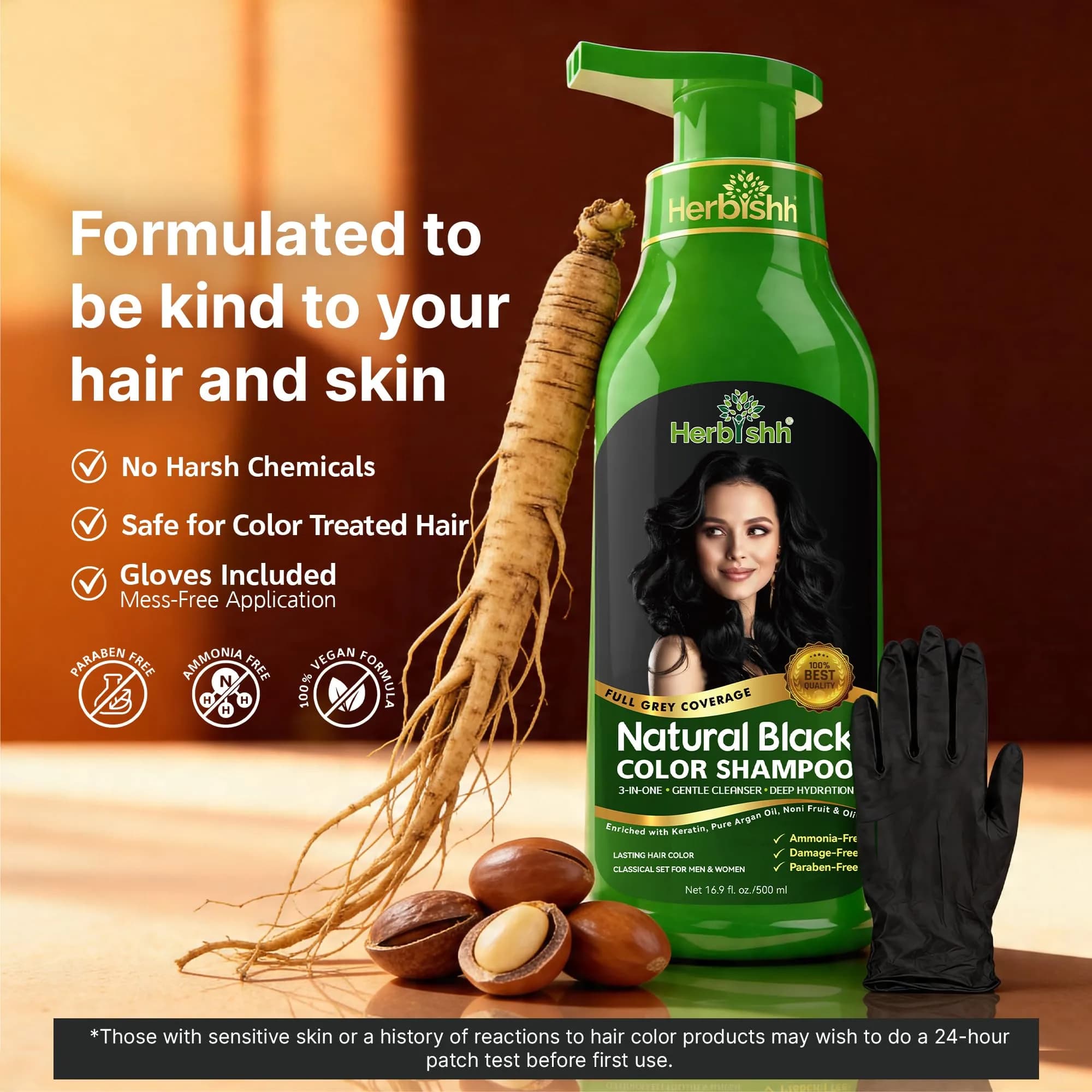 Herbishh Black Hair Dye Shampoo for Gray Hair Coverage 500ml (16.9 Fl Oz) | Ammonia-Free Semi-Permanent Color - view 4